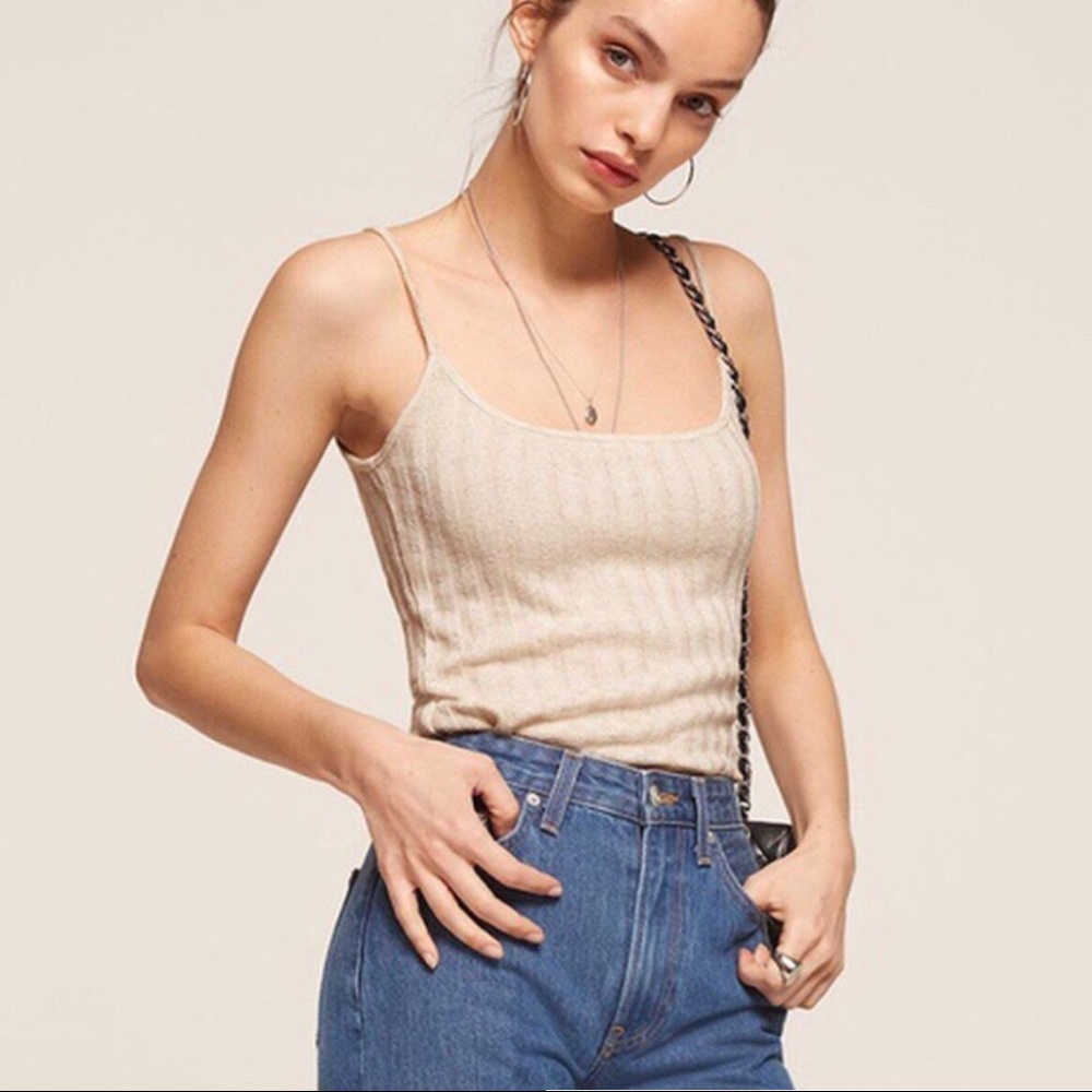 Reformation Ribbed Oatmeal Tank Top